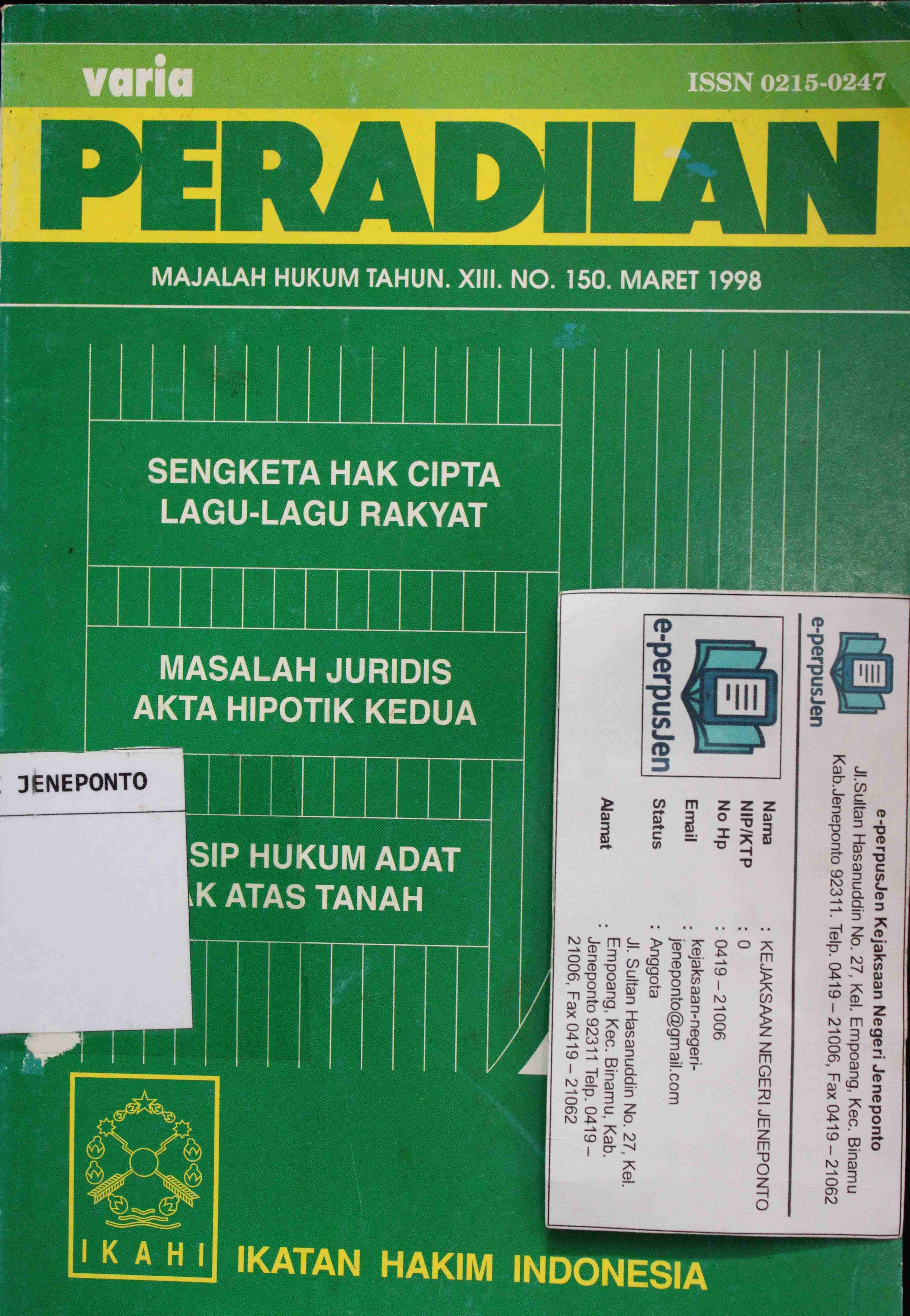 Varia Peradilan Majalah Hukum Tahun XIII No 150 Maret 1998